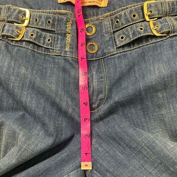 Y2K Apple Bottom Jeans Womens 38 Multi Buckle Detail Baggy Denim Crop Streetwear - Picture 13 of 15